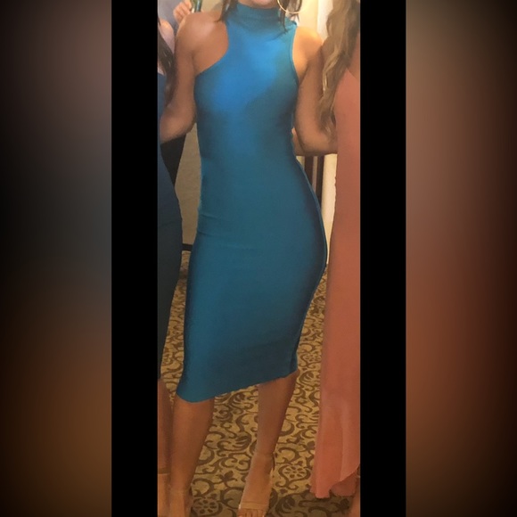 House of CB Turquoise bodycon midi dress. - Picture 1 of 5